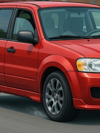 Cartoon illustration of a red 2003 Ford Escape 3.0 V6 XLT